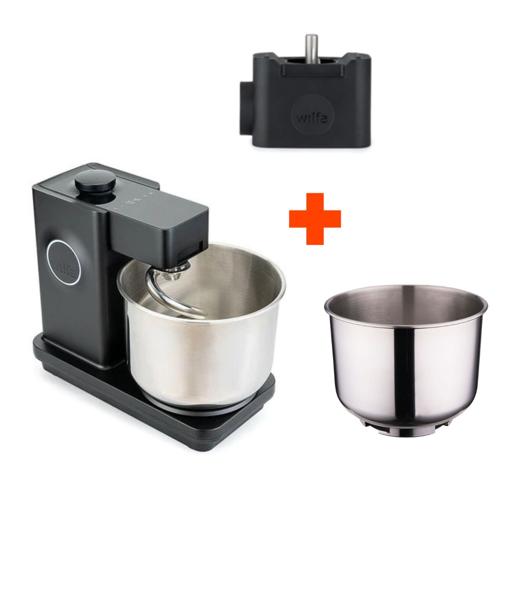 Wilfa Probaker timer schwarz mit Edelstahlhaken, Adapter für Kenwood, zweite Rührschüssel